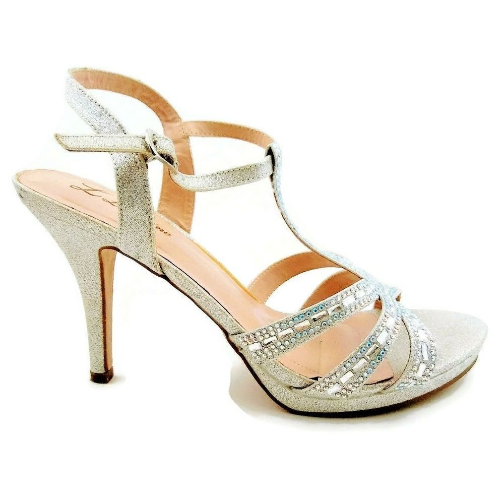 Silver‎ Ladies Rhinestone High Heel Sandal Size 10